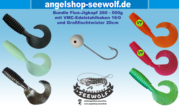 Einen Euro sparen Fluo-Jigkopf und 20cm-Twister zusammen bestellen