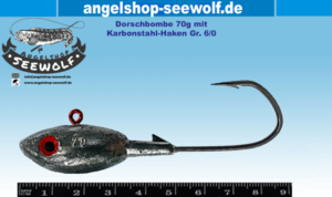 Bleikopf 70g mit hochwertigem Karbonstahlhaken Größe 6/0