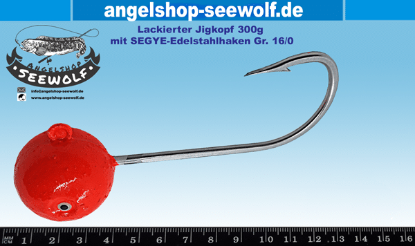Rot-lackierter 300g-Jigkopf mit SEGYE High-End-Edelstahlhaken Größe 16/0