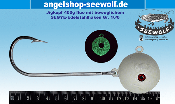 Selbstleuchtender 400g Jigkopf mit High-End-Edelstahlhaken von SEGYE Größe 16/0