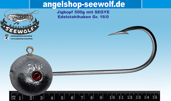 Heilbutt Jigkopf 500g mit High-End Edelstahlhaken Größe 16/0