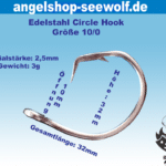 Edelstahl Circle Hook Größe 10/0 mit Abmessungen