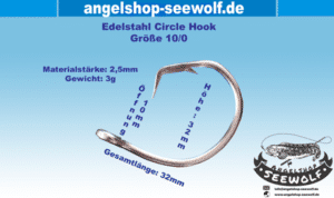 Edelstahl Circle Hook Größe 10/0 mit Abmessungen