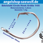 Edelstahl Circle Hook Größe 14/0 mit Abmessungen