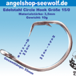 Edelstahl Circle Hook Größe 15/0 mit Abmessungen
