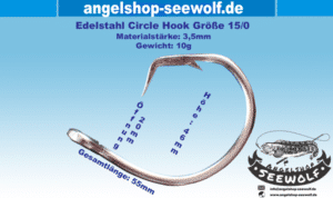 Edelstahl Circle Hook Größe 15/0 mit Abmessungen
