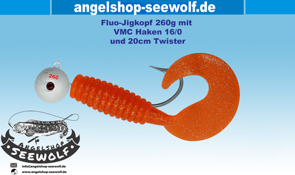 Fluo-Jigkopf-260g-mit-VMC-Haken-16-0-und-Twister-orange