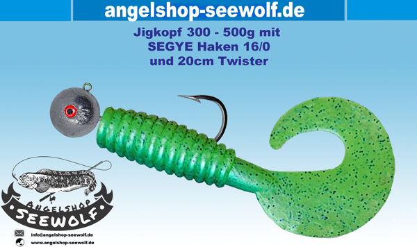 Jigkopf-300-500g-mit-SEGYE-Haken-und-Großfischtwister-grün-glitter