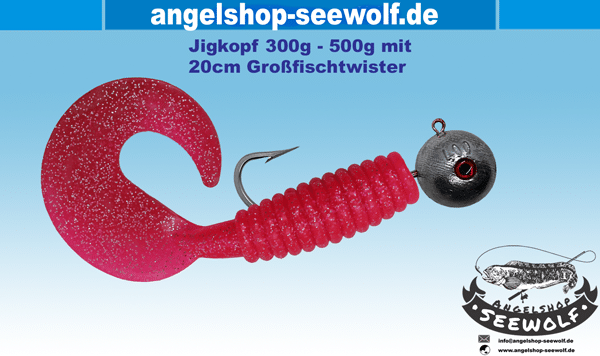 Jigkopf-300-500g-mit-VMC-Haken-16-0-und 20cm-Twister-rosa-glitter