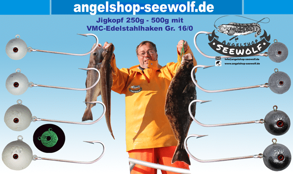 Großfisch Jigköpfe 250-500g mit VMC-Edelstahlhaken 16/0